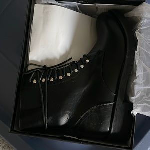 Katliu women’s military combat boots lace up ankle boots-black size 10